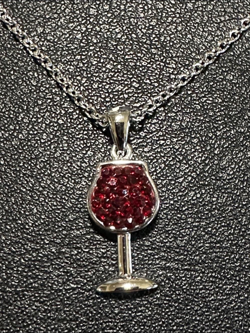 Silver Plate RED Wine Glass Pendant Necklace NWOT